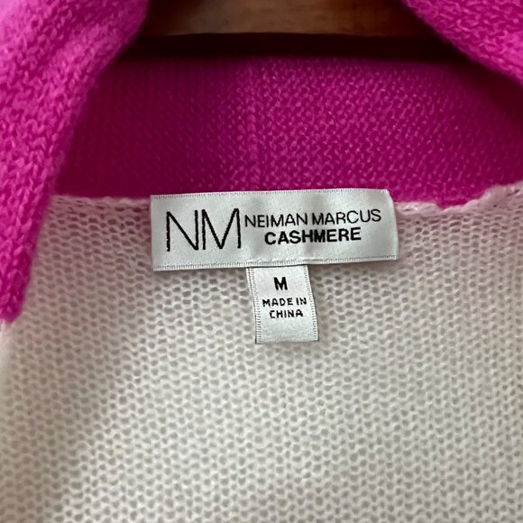Neiman Marcus Womens Cream Pink Striped Long Line Open Cashmere Cardigan Size M - Picture 3 of 5